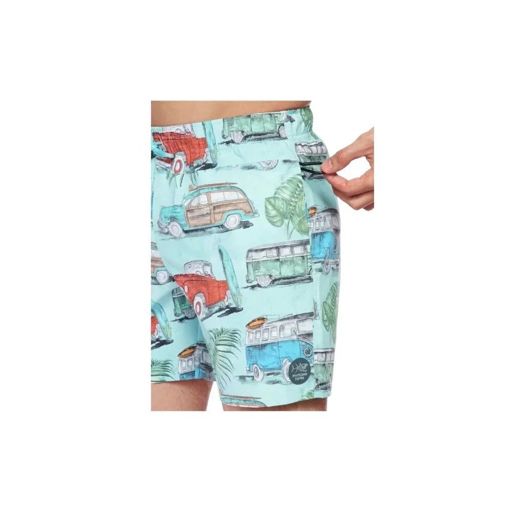 Psycho Tuna Surf Life Blue Vintage Cars Swim Trunks Board Shorts Size XLG NWT - Picture 2 of 6